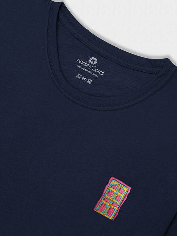 CAMISETA AZUL 100% ALGODÓN - BORDADO CALLES LINDAS