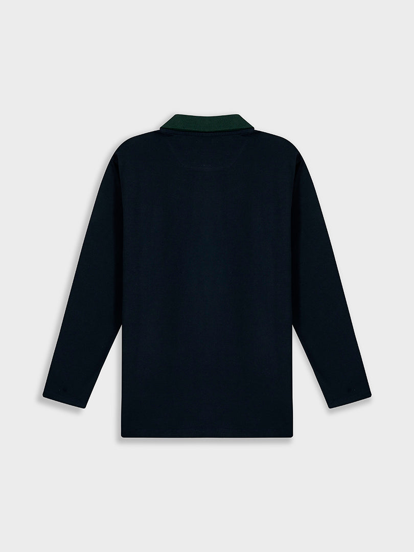 CAMISETA POLO AZUL 100% ALGODÓN - CUELLO VERDE