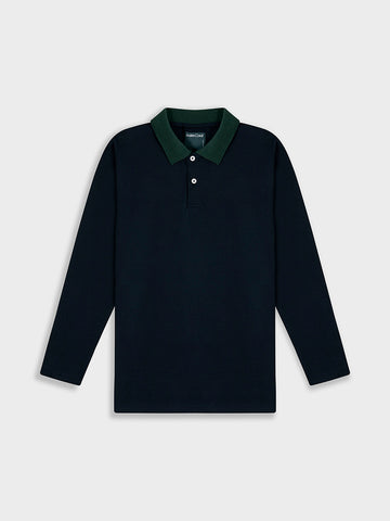 CAMISETA POLO AZUL 100% ALGODÓN - CUELLO VERDE