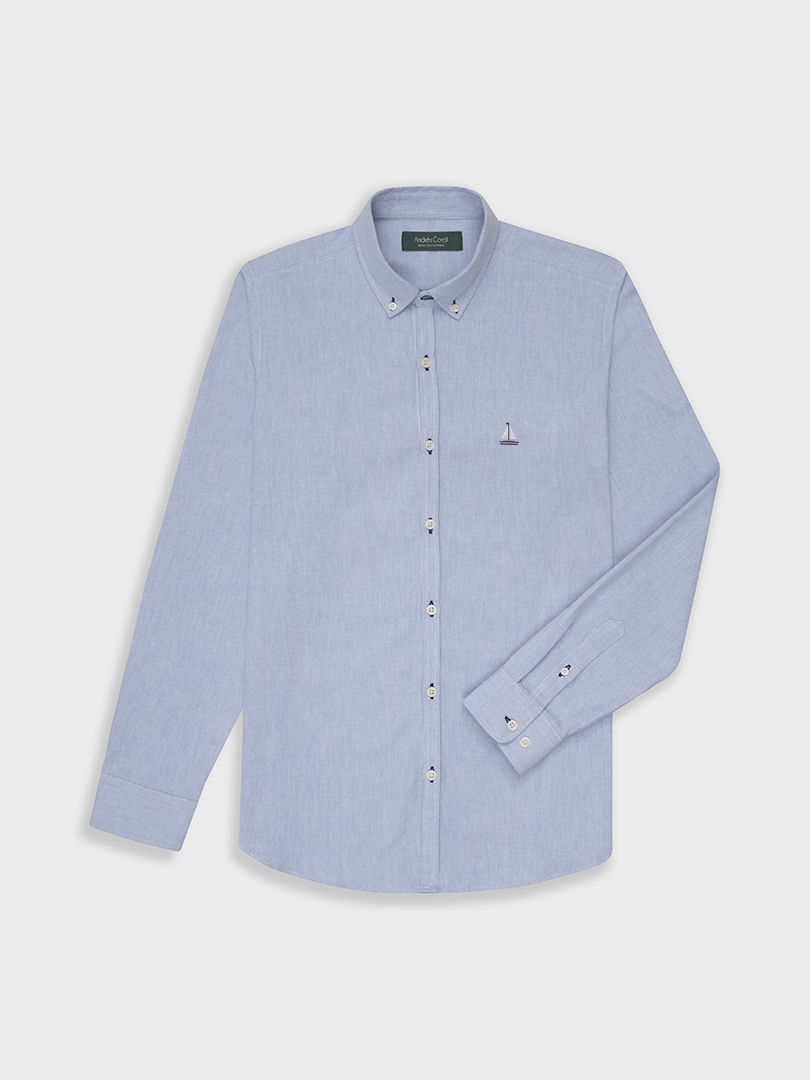 CAMISA AZUL 100% ALGODÓN -BORDADO BOTE