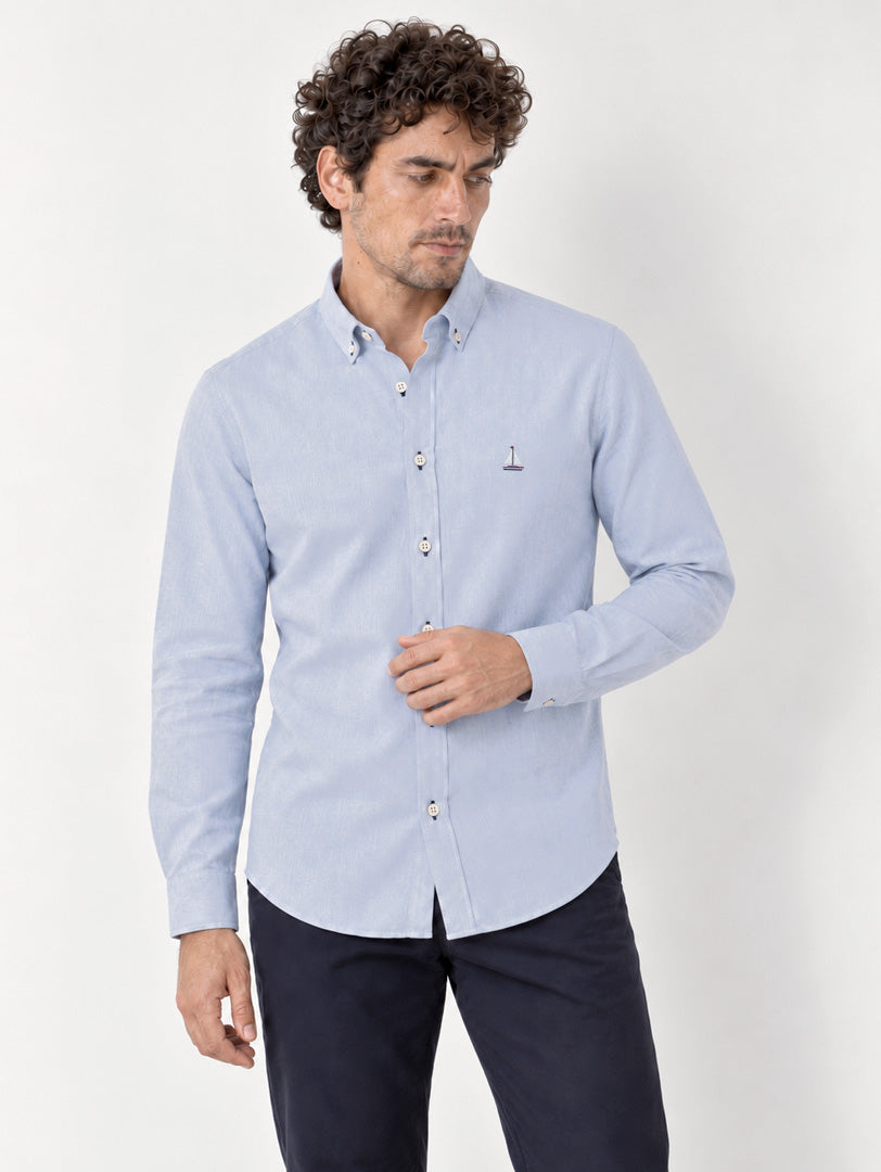 CAMISA AZUL 100% ALGODÓN -BORDADO BOTE