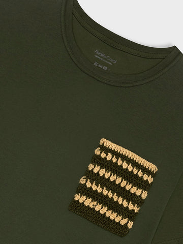 CAMISETA VERDE 100% ALGODÓN - BOLSILLO TEJIDO A MANO