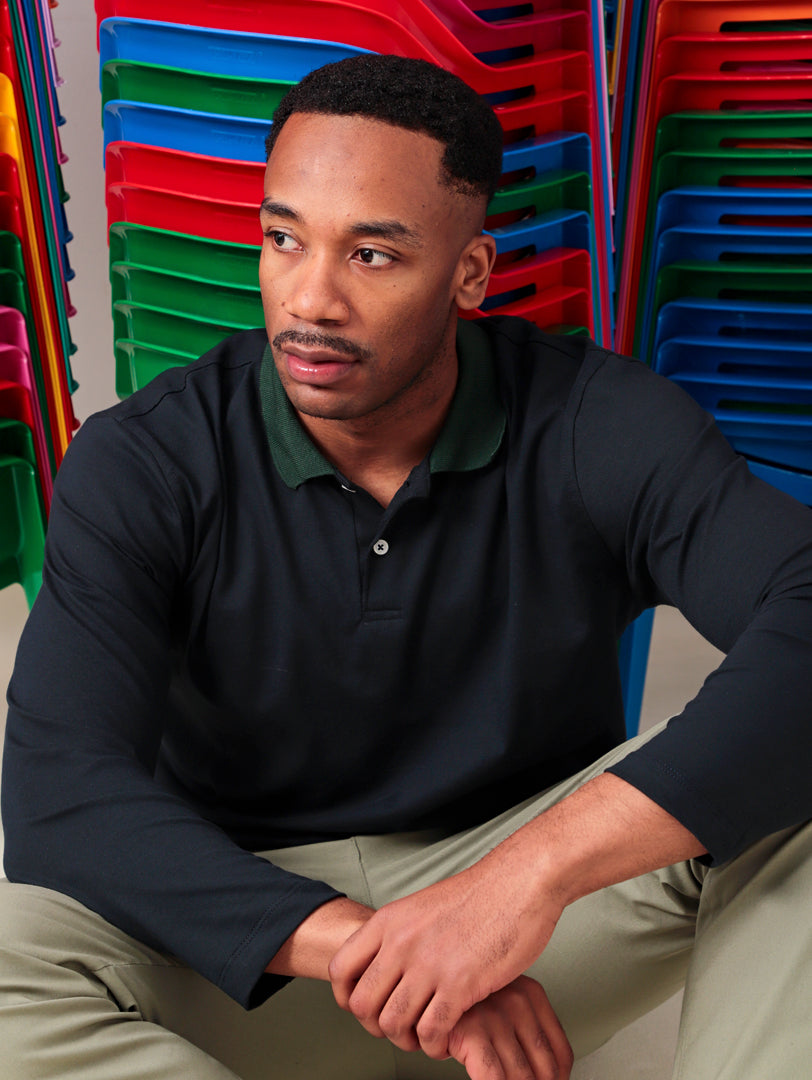 CAMISETA POLO AZUL 100% ALGODÓN - CUELLO VERDE